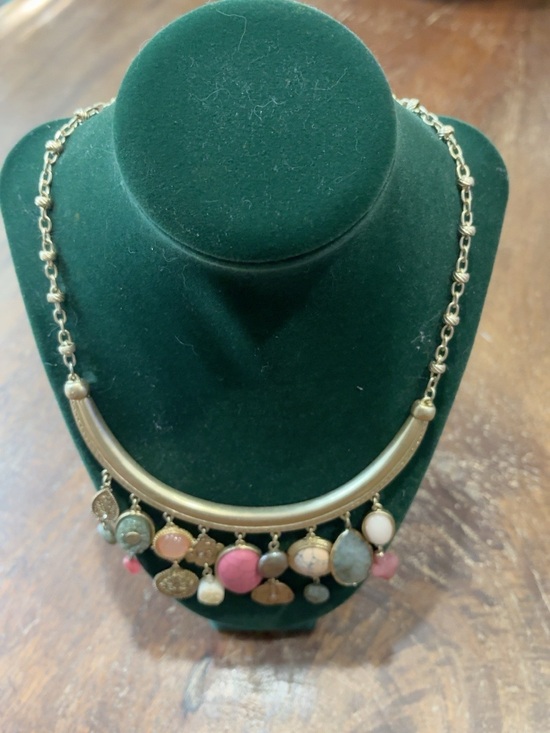 Chico's Jewelry - Chico's Gold-Tone Collar Necklace with Pink, Cream and Turquoise Drops